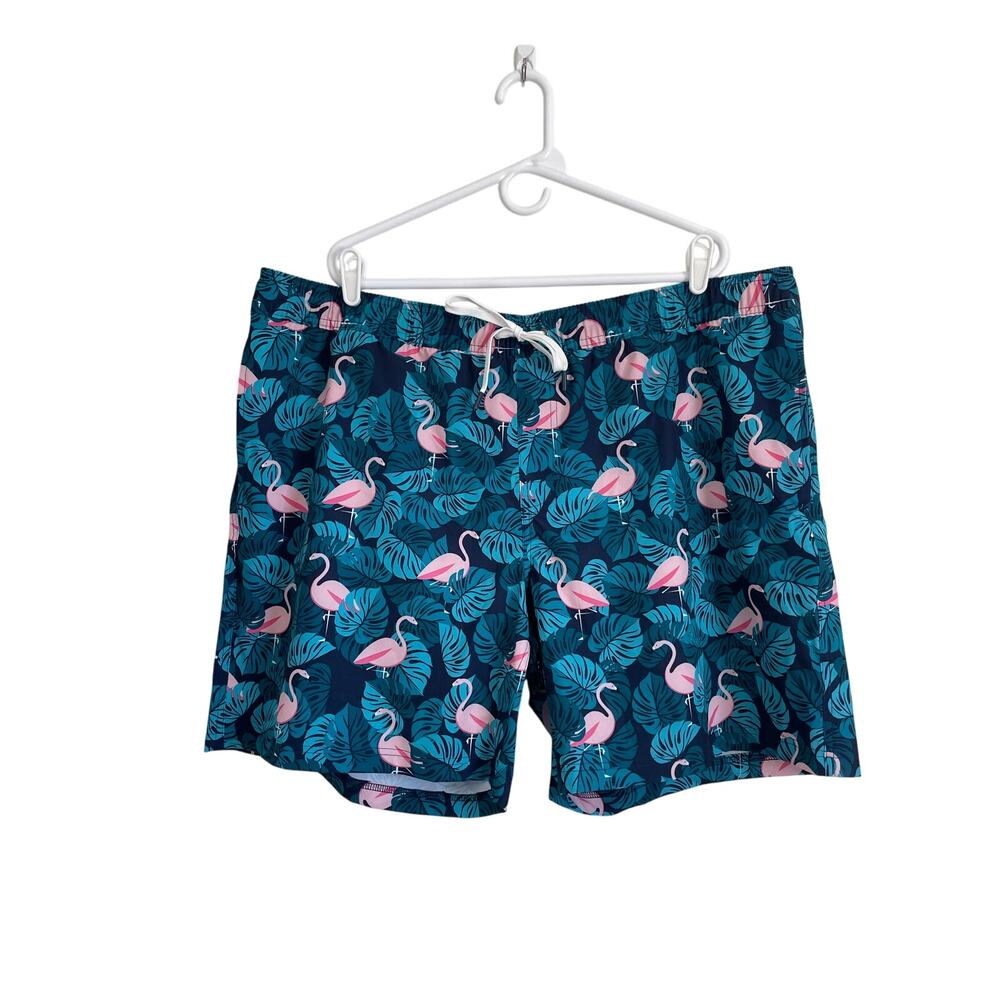 Members Mark Men's Resort Swim Trunks zip pocket UPF50 flamingo aqua lined XXL